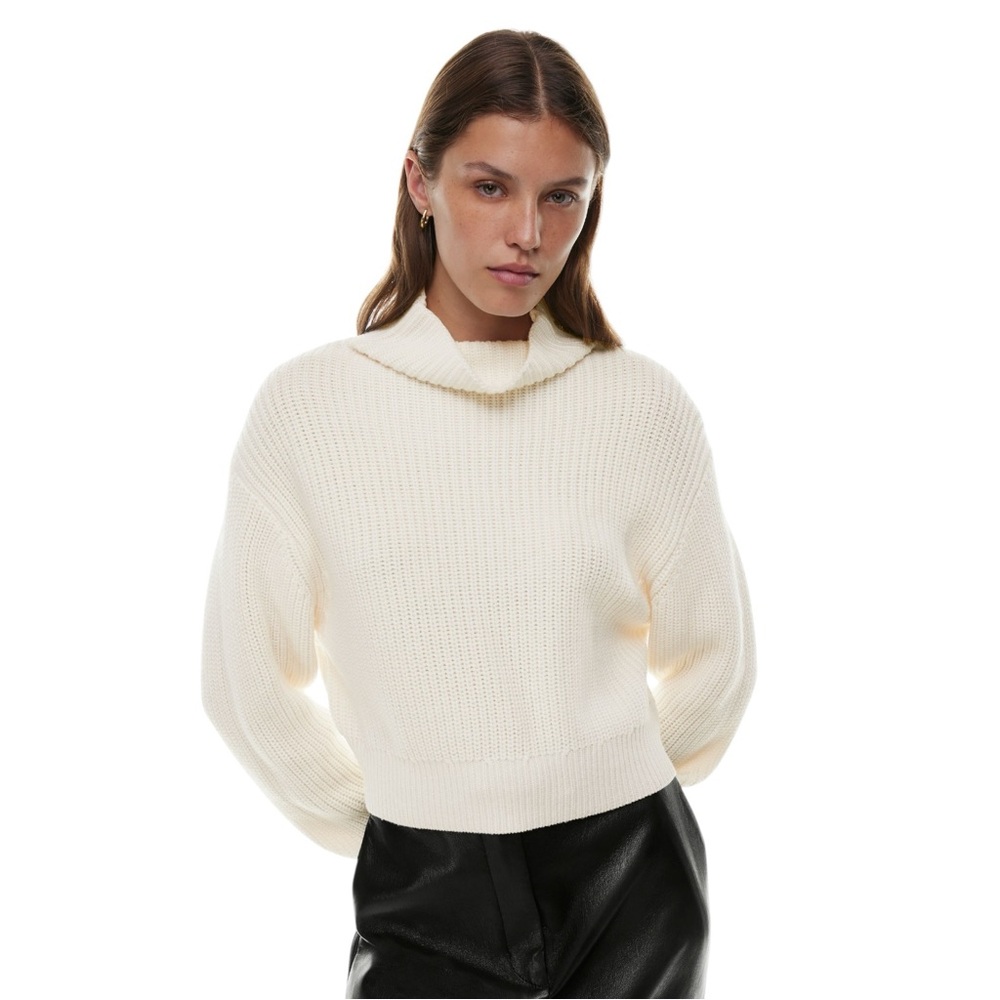 Aritzia Cream Cowl Neck Ribbed Sweater